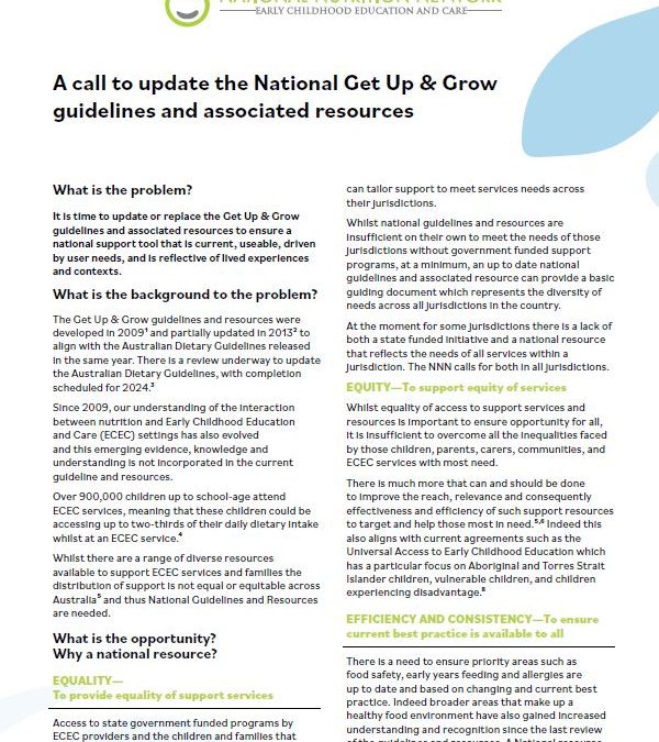 Policy Brief 3 – A call to update the National Get Up & Grow guidelines and associated resources