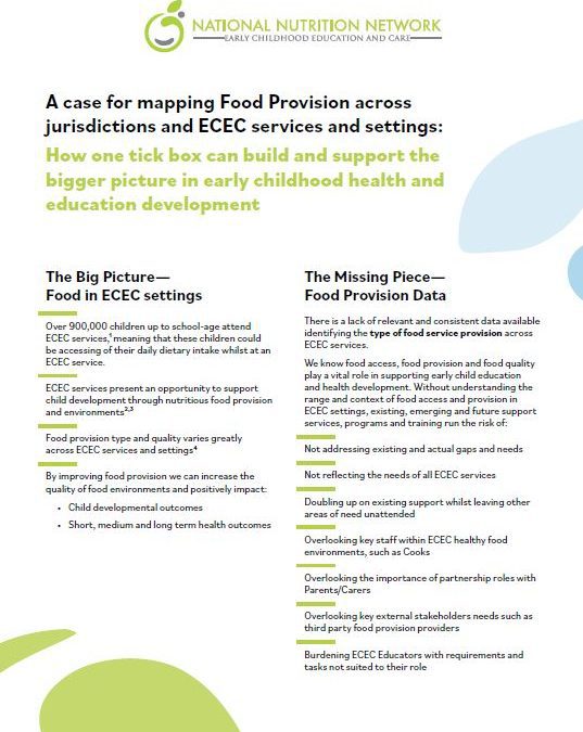 Policy Brief 2 – A case for mapping Food Provision across jurisdictions and ECEC services and settings: How one tick box can build and support the bigger picture in early childhood health and education development